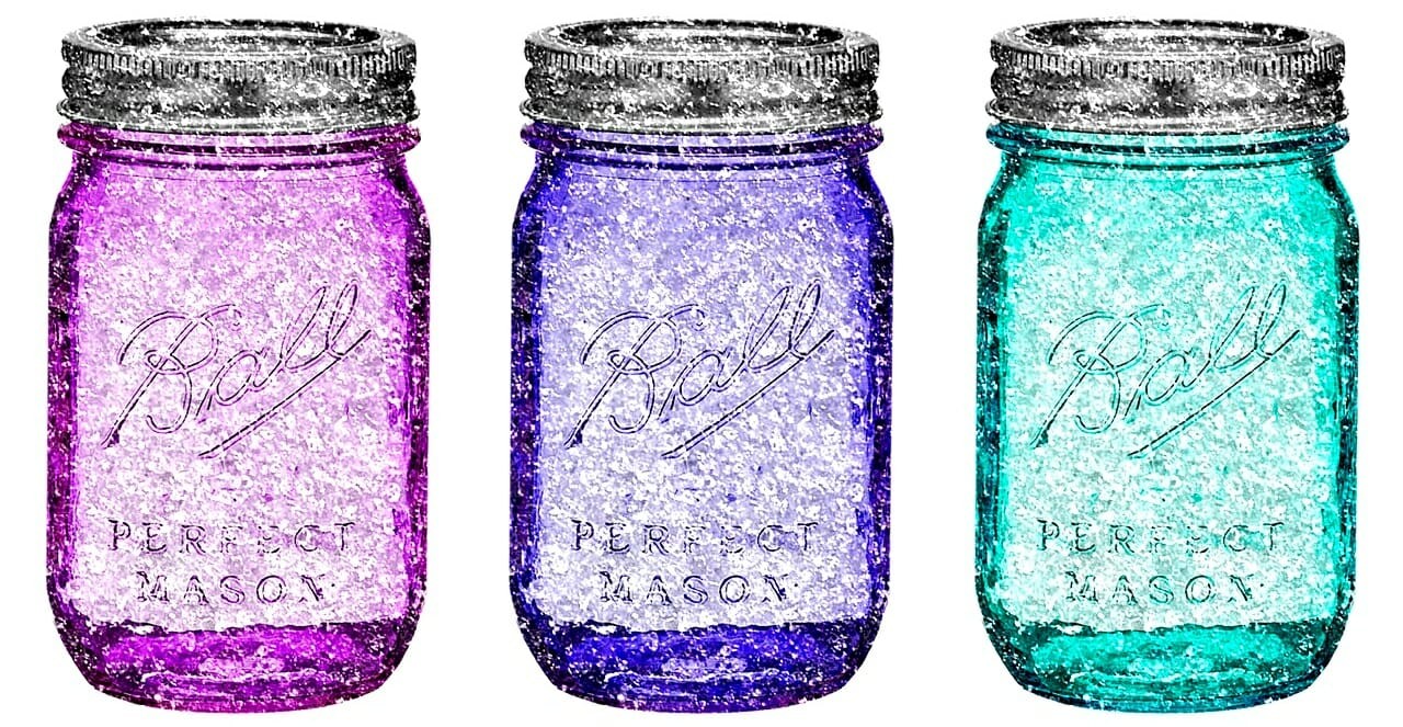 multicolored mason jars