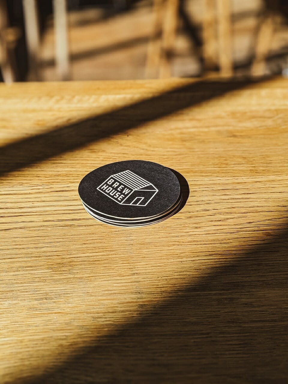 round patch on brown wooden table
