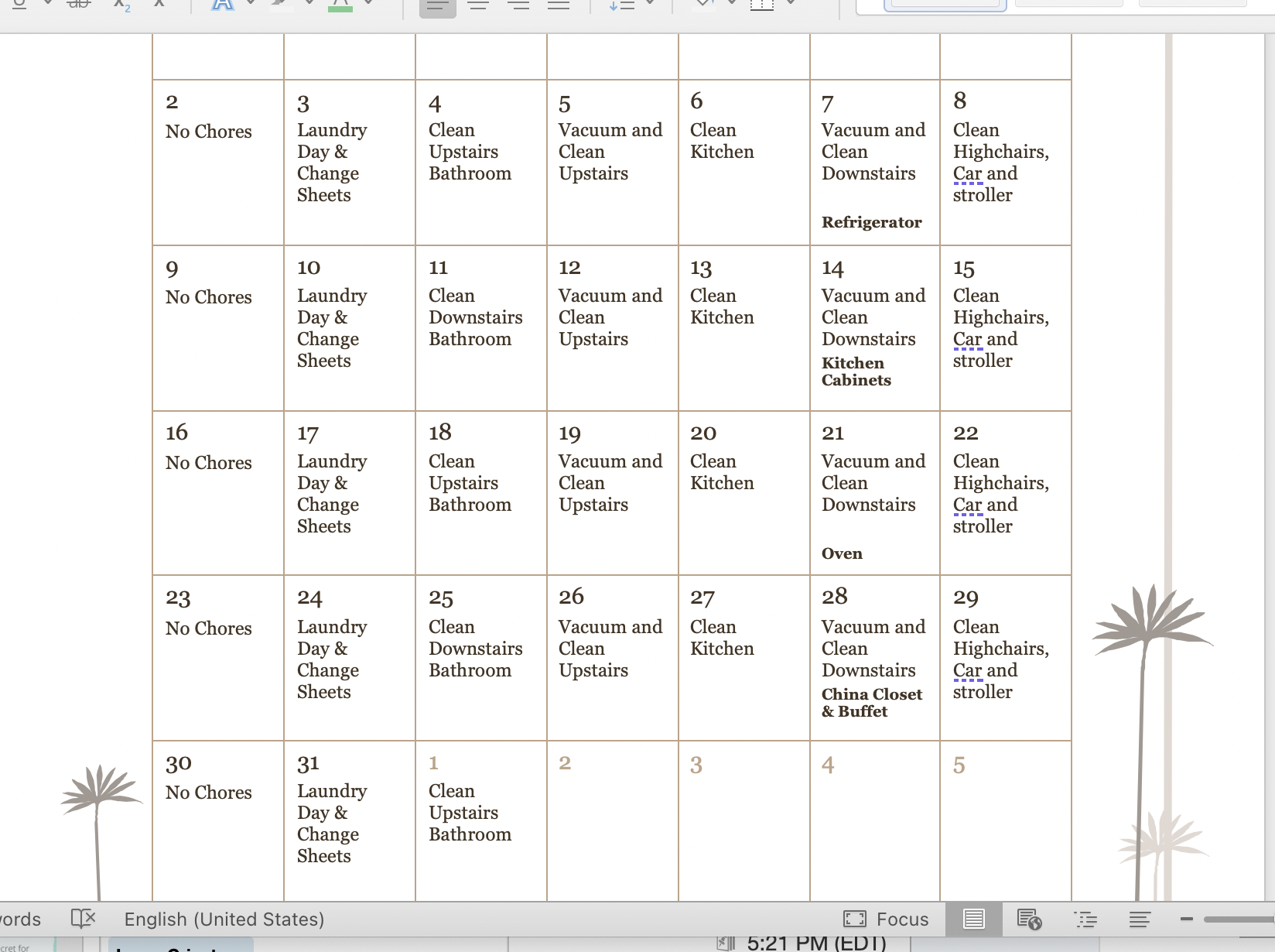 how to make a super organized cleaning calendar