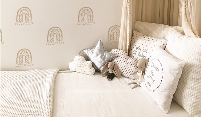 Vinyl decals on the wall of a kid room